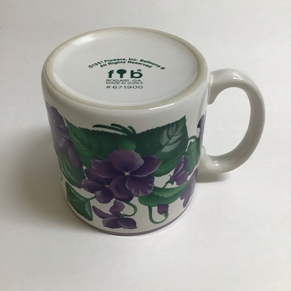 African Violets Coffee Mug Jane Bowen 1991 Flowers Japan Balloons Tea Vintage - Picture 9 of 12